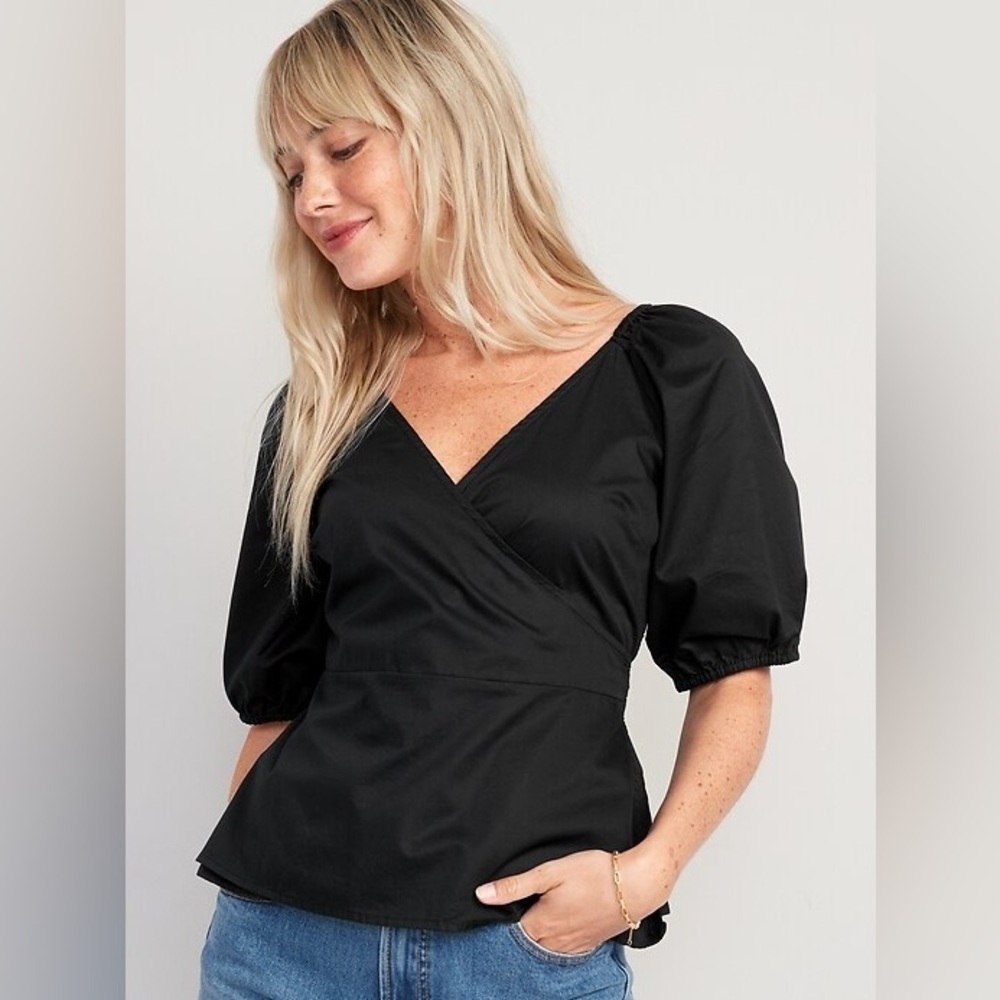 NWOT! Black Puff-Sleeve Smocked Wrap Blouse for Women - Multiple Sizes 💿